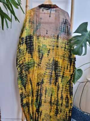 Recycled Vintage Cotton Kimono in Blue Mustard Brocade Floral - Image 7