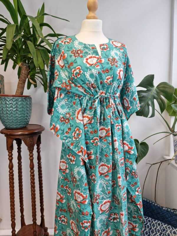Pure Cotton Kaftan in Pastel Pink Ocean Green Orange