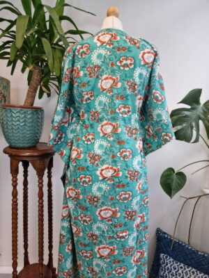 Pure Cotton Kaftan in Pastel Pink Ocean Green Orange - Image 5