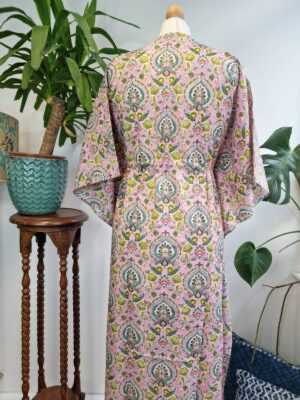 Pure Cotton Kaftan in Pastel Pink Ocean Green Orange - Image 9