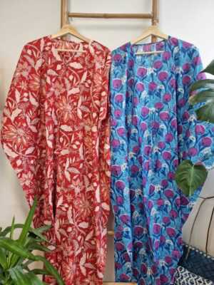 Pure Cotton Kaftan Kimono in Purple Paradise Bloom - Image 2