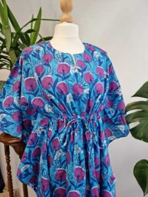 Pure Cotton Kaftan Kimono in Purple Paradise Bloom - Image 3