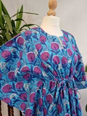 Pure Cotton Kaftan Kimono in Purple Paradise Bloom - Image 4