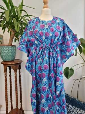 Pure Cotton Kaftan Kimono in Purple Paradise Bloom - Image 5