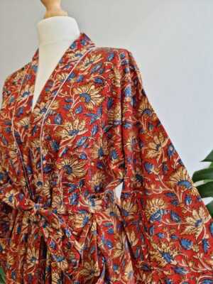 Cotton Kimono in Botanical Tropical Bloom - Image 2