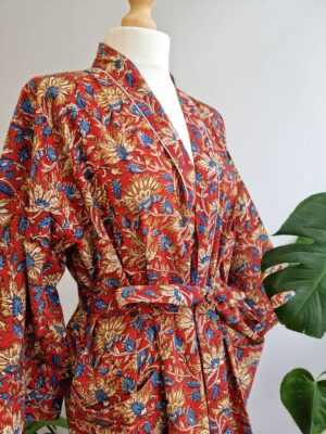 Cotton Kimono in Botanical Tropical Bloom - Image 3