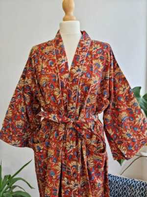 Cotton Kimono in Botanical Tropical Bloom - Image 7