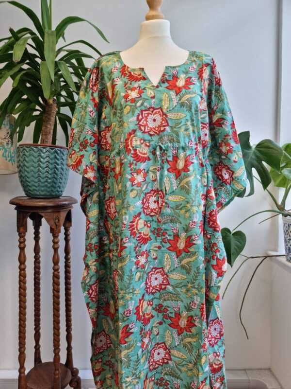 Cotton Kaftan Kimono in Spring Floral Burst