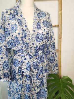 Cotton Kimono in Blue White Mandala - Image 3