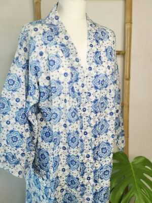 Cotton Kimono in Blue White Mandala - Image 5