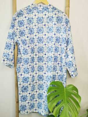 Cotton Kimono in Blue White Mandala - Image 6