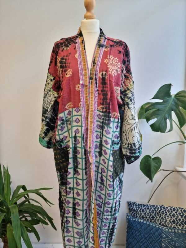 Recycled Vintage Cotton Hand dyed Open Bohemian Jacket in multishade