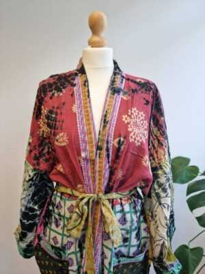 Recycled Vintage Cotton Hand dyed Open Bohemian Jacket in multishade - Image 4