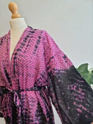 Recycled Vintage Cotton Kimono in Purple & Pink - Image 2