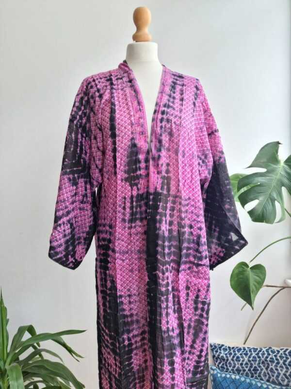 Recycled Vintage Cotton Kimono in Purple & Pink