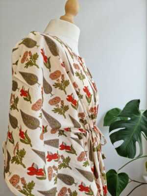 Pure Cotton Kaftan Indian Block Print Kimono in Cream Pastel Orange - Image 6