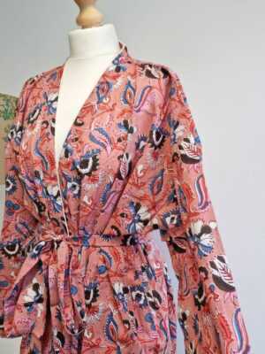 Pure Cotton Handprinted Kimono Peachy Pink Tropical vibes - Image 3