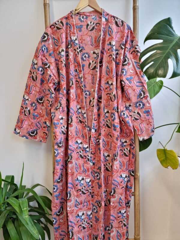 Pure Cotton Handprinted Kimono Peachy Pink Tropical vibes