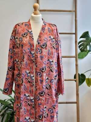 Pure Cotton Handprinted Kimono Peachy Pink Tropical vibes - Image 4