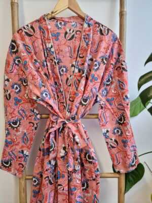 Pure Cotton Handprinted Kimono Peachy Pink Tropical vibes - Image 6