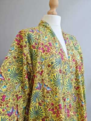 Cotton Handprinted Kimono in Exotic Yellow - Image 2