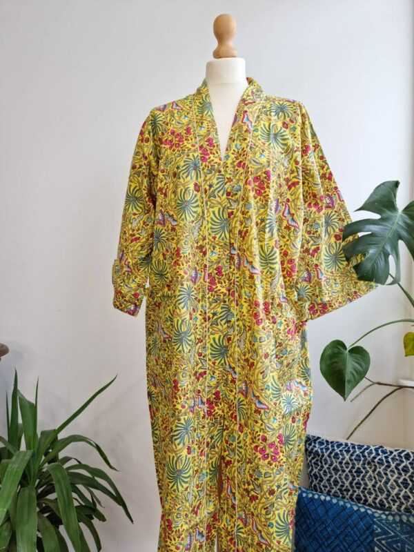 Cotton Handprinted Kimono in Exotic Yellow