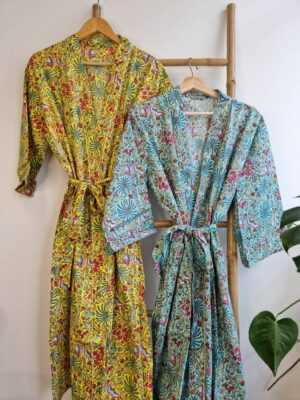Cotton Handprinted Kimono in Exotic Yellow - Image 4
