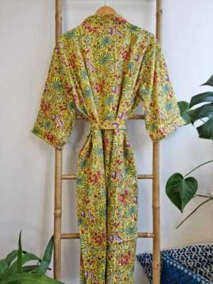 Cotton Handprinted Kimono in Exotic Yellow - Image 5