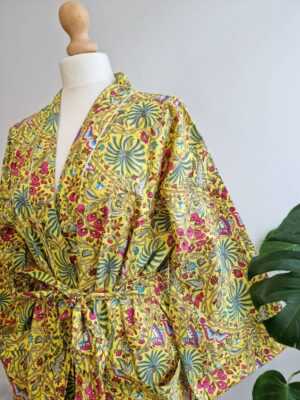 Cotton Handprinted Kimono in Exotic Yellow - Image 6