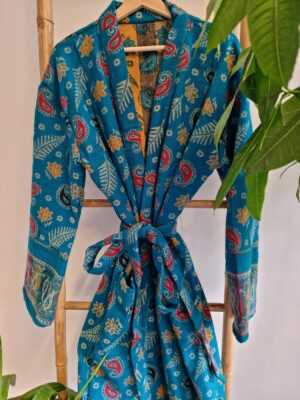 Paisley Unisex Yak Wool Blend Floral Kimono-Paisley Teal Sea Dream - Image 4