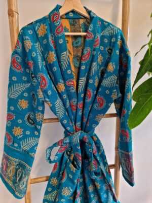 Paisley Unisex Yak Wool Blend Floral Kimono-Paisley Teal Sea Dream - Image 5