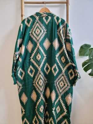Unisex Yak Wool Blend Floral Kimono in Black Beige Cream - Image 5