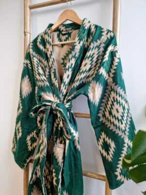 Unisex Yak Wool Blend Floral Kimono in Black Beige Cream - Image 7
