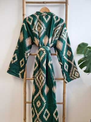 Unisex Yak Wool Blend Floral Kimono in Black Beige Cream - Image 8