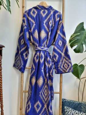 Unisex Yak Wool Blend Floral Kimono in Bright Blue & Cream - Image 6