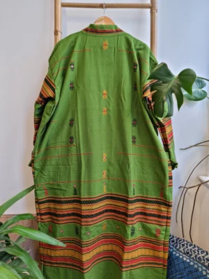 Indian Tribal Wool Blend Unisex Open Jacket in Green Mustard Stripe - Image 5