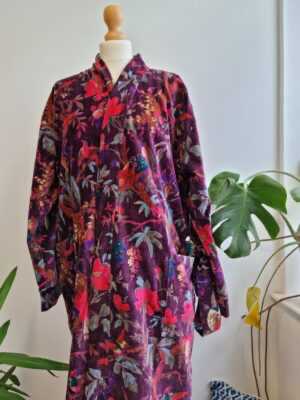 Luxury Velvet House Robe Unisex Kimono in Purple Exotic Bird - Image 5