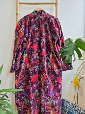 Luxury Velvet House Robe Unisex Kimono in Purple Exotic Bird - Image 7