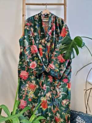 Luxury Velvet House Robe Unisex Kimono in Royal Emerald Green - Image 3