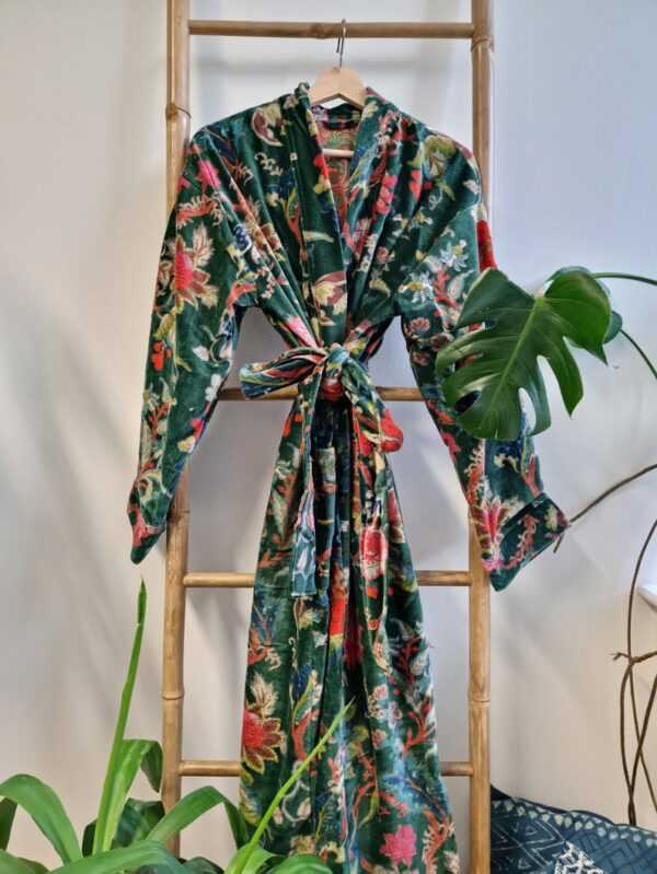 Luxury Velvet House Robe Unisex Kimono in Royal Emerald Green