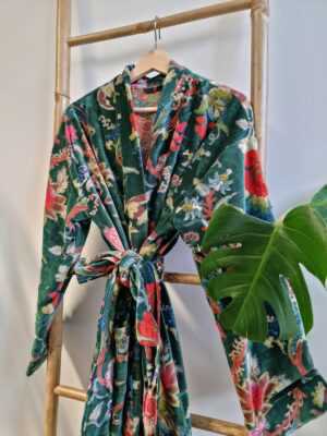 Luxury Velvet House Robe Unisex Kimono in Royal Emerald Green - Image 4