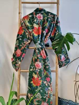 Luxury Velvet House Robe Unisex Kimono in Royal Emerald Green - Image 5