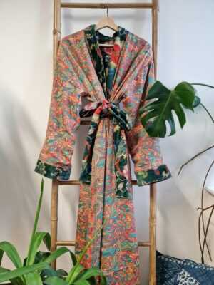 Luxury Velvet House Robe Unisex Kimono in Royal Emerald Green - Image 8