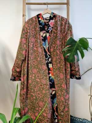 Luxury Velvet House Robe Unisex Kimono in Royal Black & Orange - Image 7