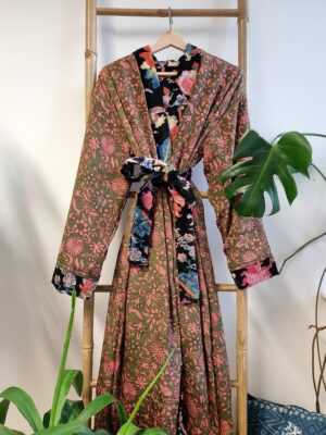 Luxury Velvet House Robe Unisex Kimono in Royal Black & Orange - Image 8