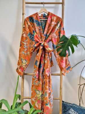 Velvet Robe Unisex Kimono in Orange Crush Passion - Image 3
