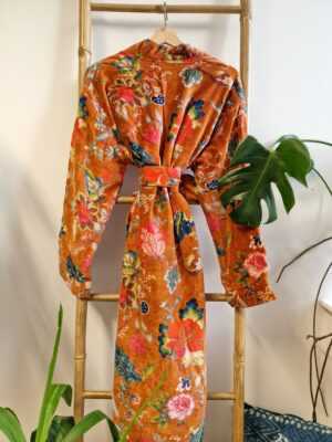 Velvet Robe Unisex Kimono in Orange Crush Passion - Image 5