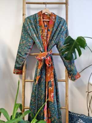 Velvet Robe Unisex Kimono in Orange Crush Passion - Image 9