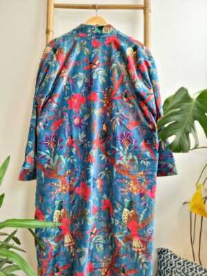 Velvet House Robe Unisex Kimono in Turquoise Bird - Image 8