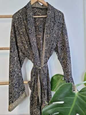 Men's Silk Boho Kimonos in Black Beige Regal Monochromic look - Image 2